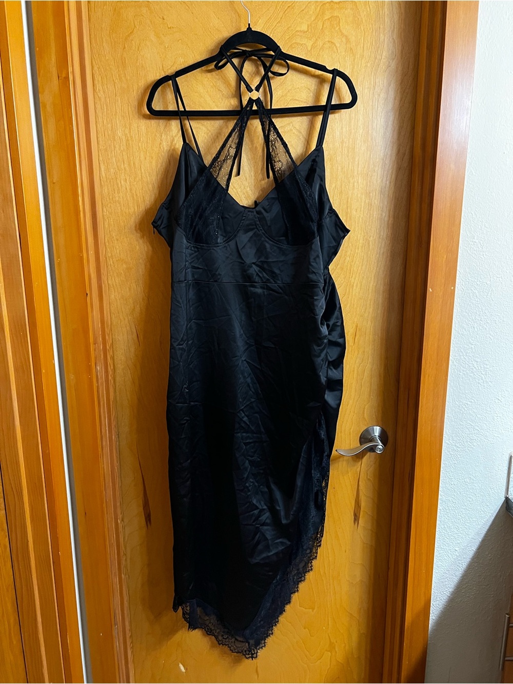 PrettyLittleThing Black Lace-Trim Midi Slip Dress